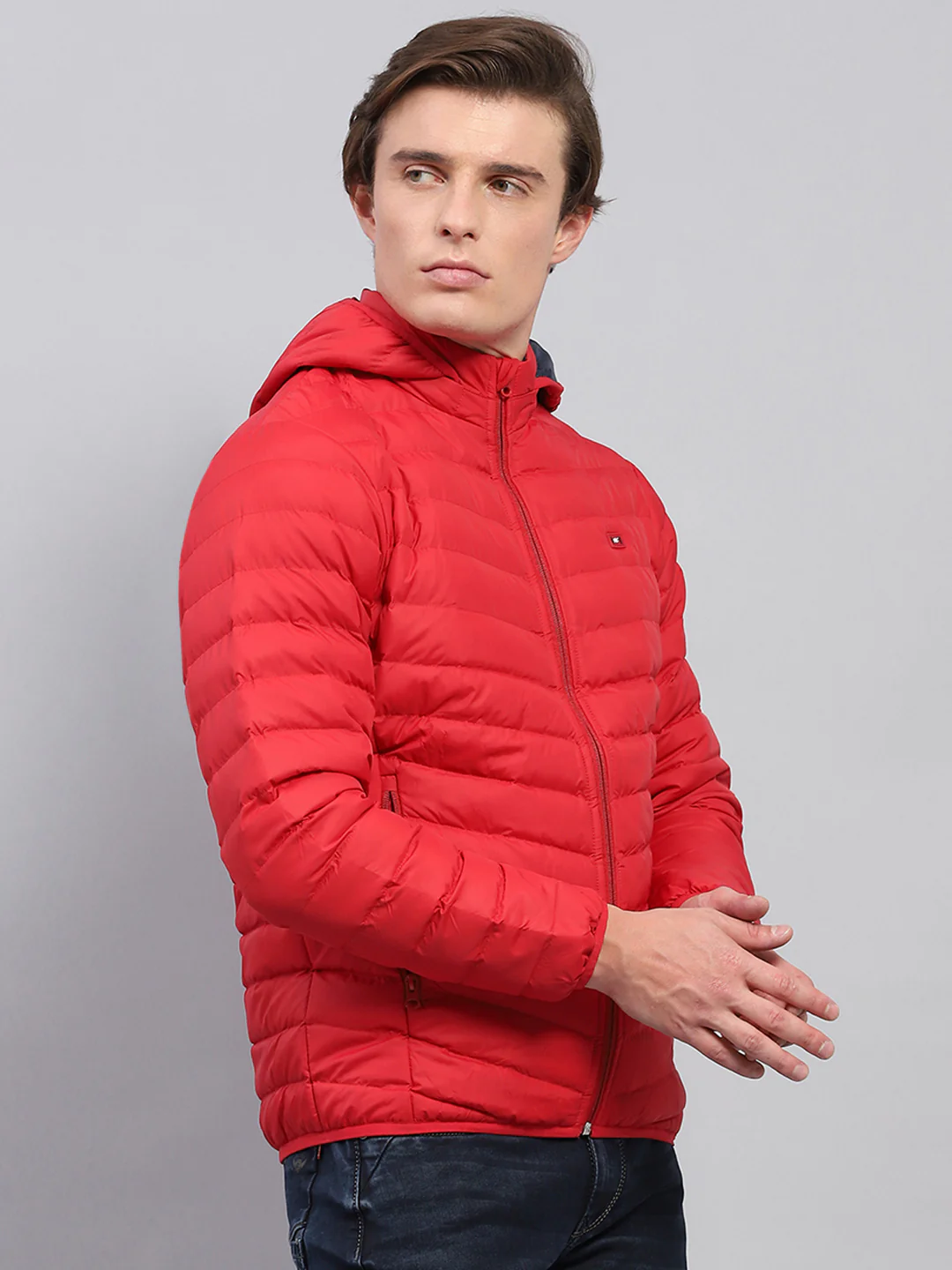 Men Red Solid Detachable Hood Full Sleeve Jacket - Image 4