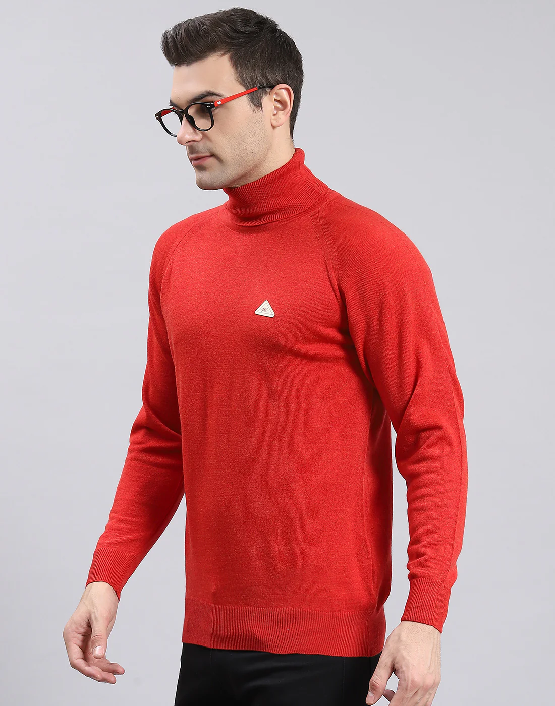 Men Red Solid H Neck Full Sleeve Sweater - Image 3