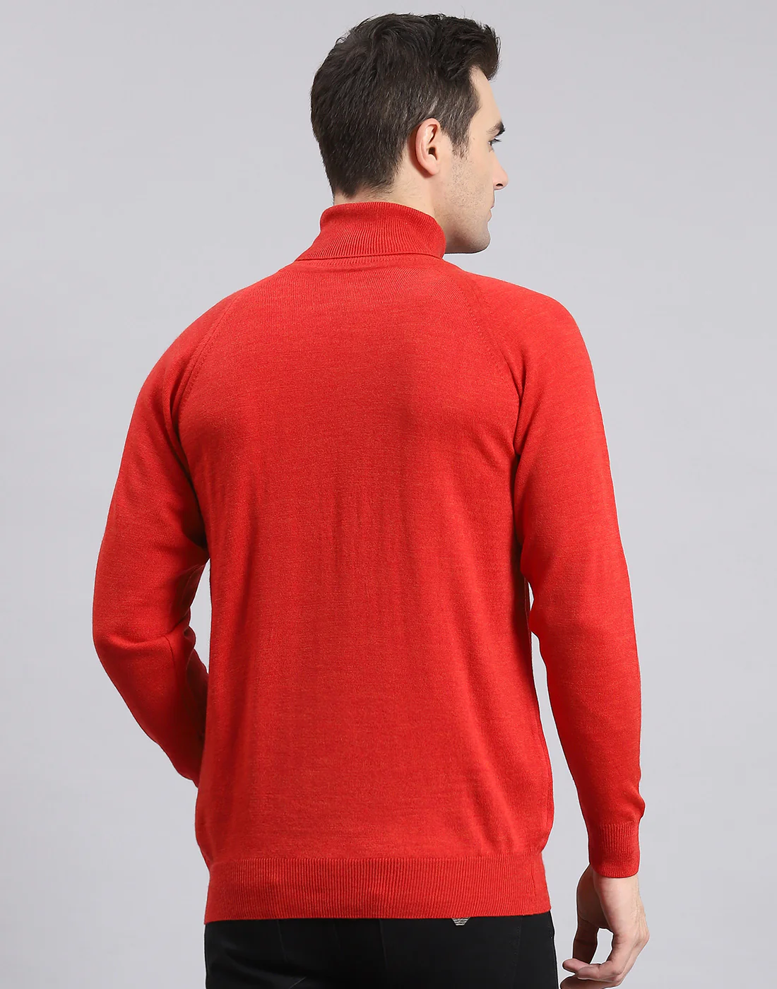 Men Red Solid High Neck Full Sleeve Pullover - Image 5