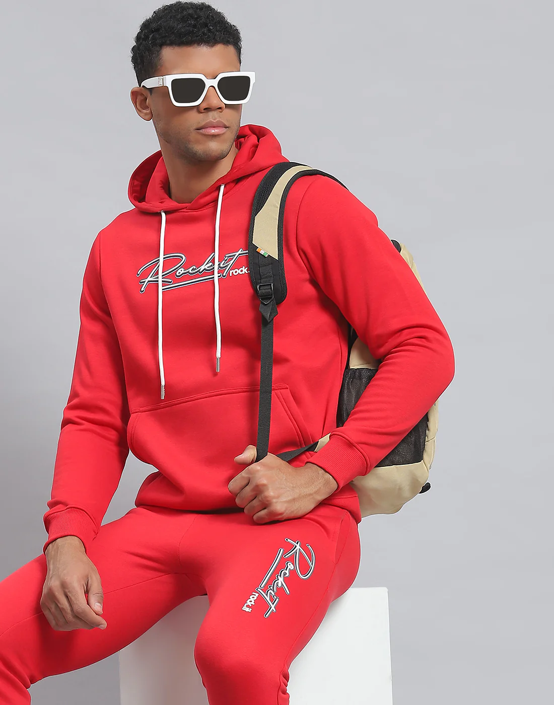 Rock.it Men Red Solid Hooded Full Sleeve Tracksuit - Image 6