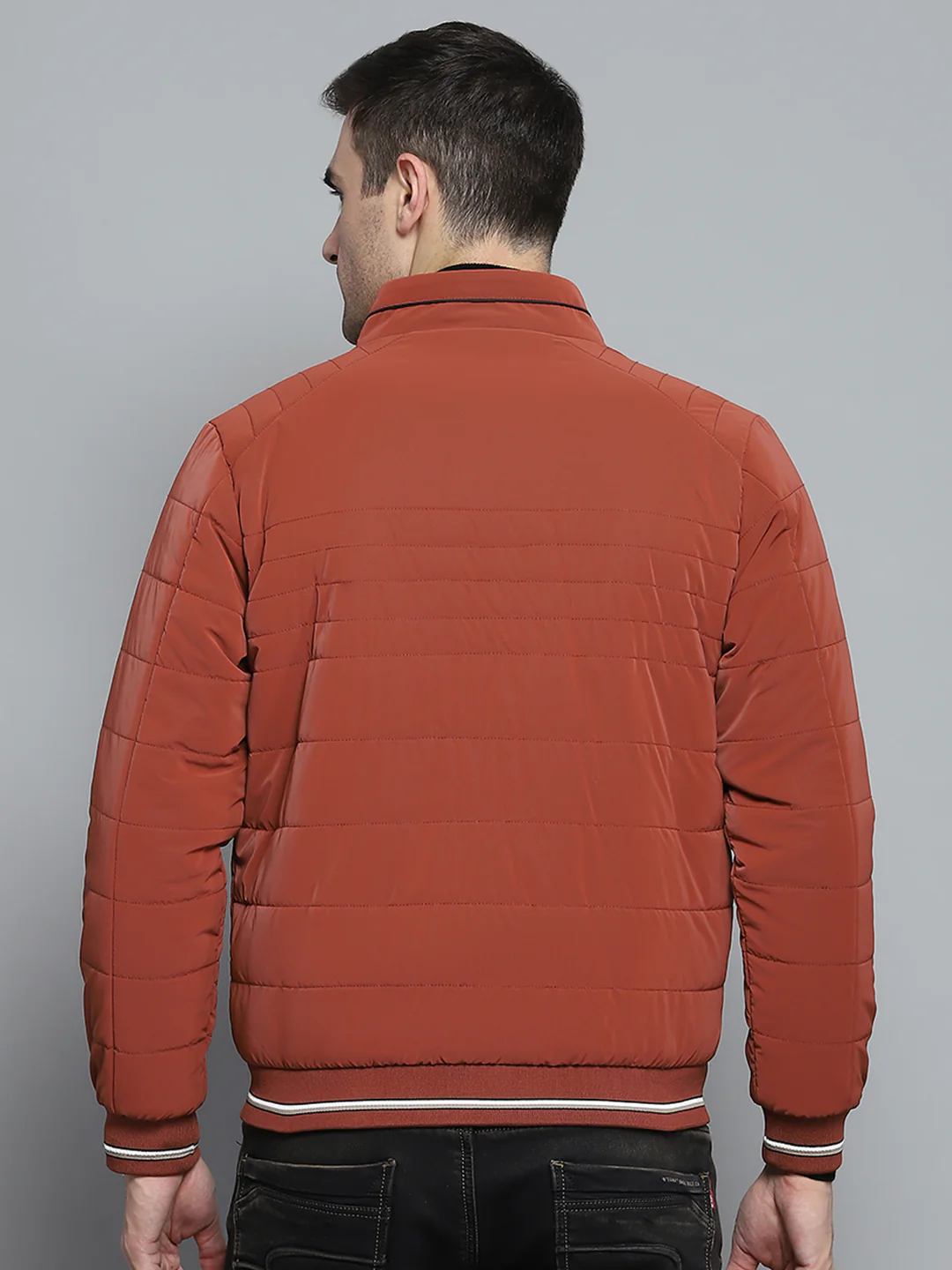 Men Red Solid Mock Neck Full Sleeve Jacket - Image 5