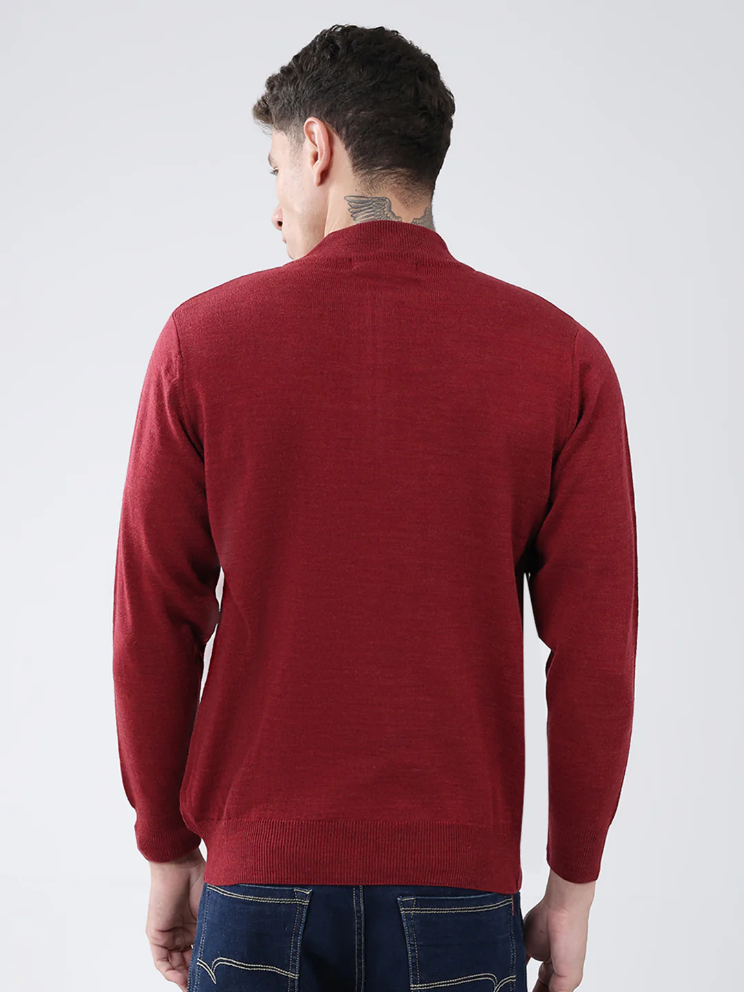 Men Red Solid Mock Neck Full Sleeve Pullover - Image 5