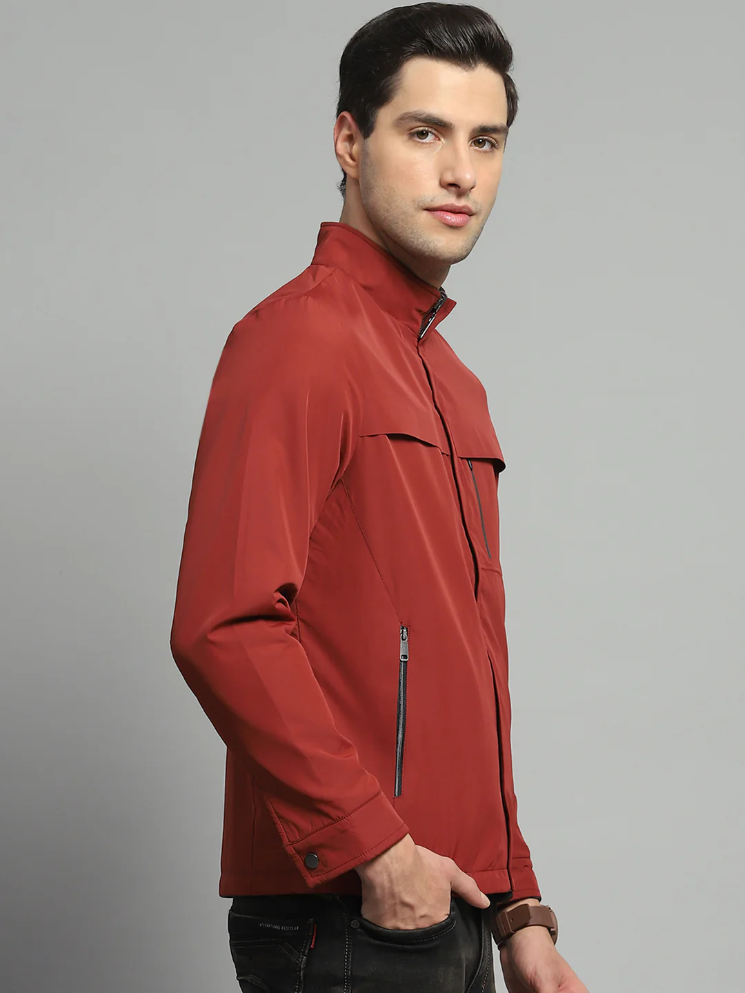 Luxuria Men Red Solid Mock Neck Full Sleeve Reversible Jacket - Image 4
