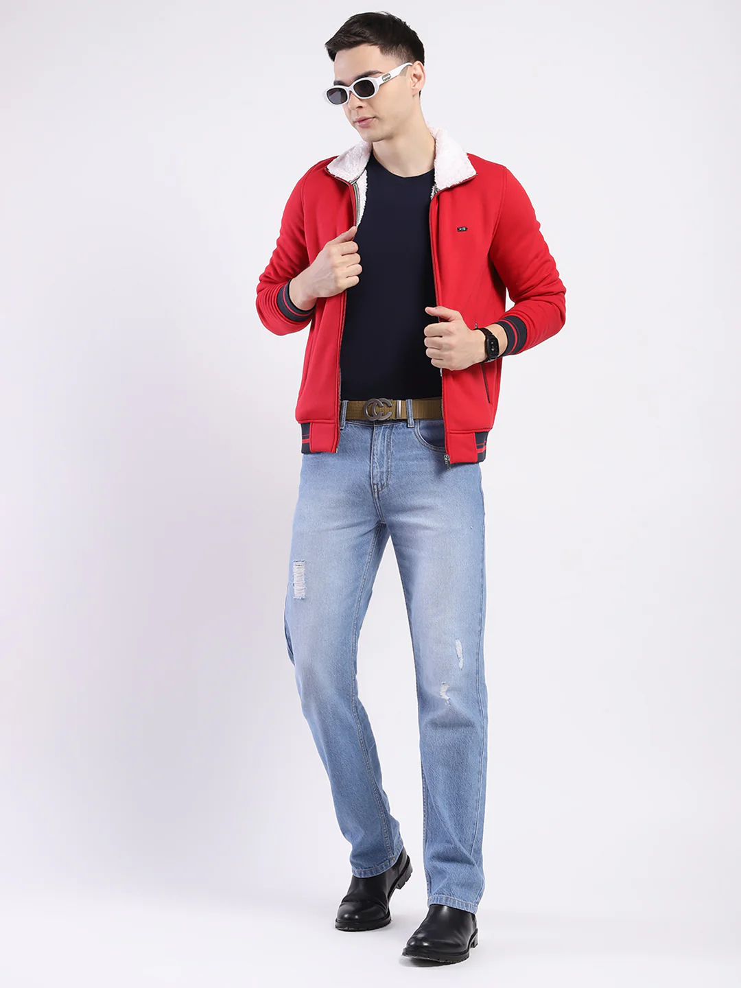 Men Red Solid Mock Neck Full Sleeve Sweatshirt - Image 2
