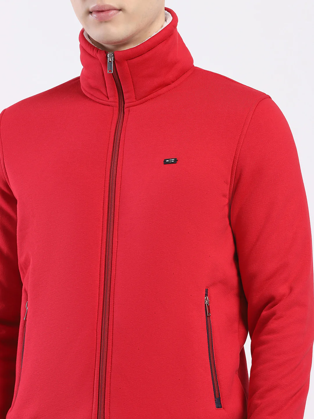 Men Red Solid Mock Neck Full Sleeve Sweatshirt - Image 6