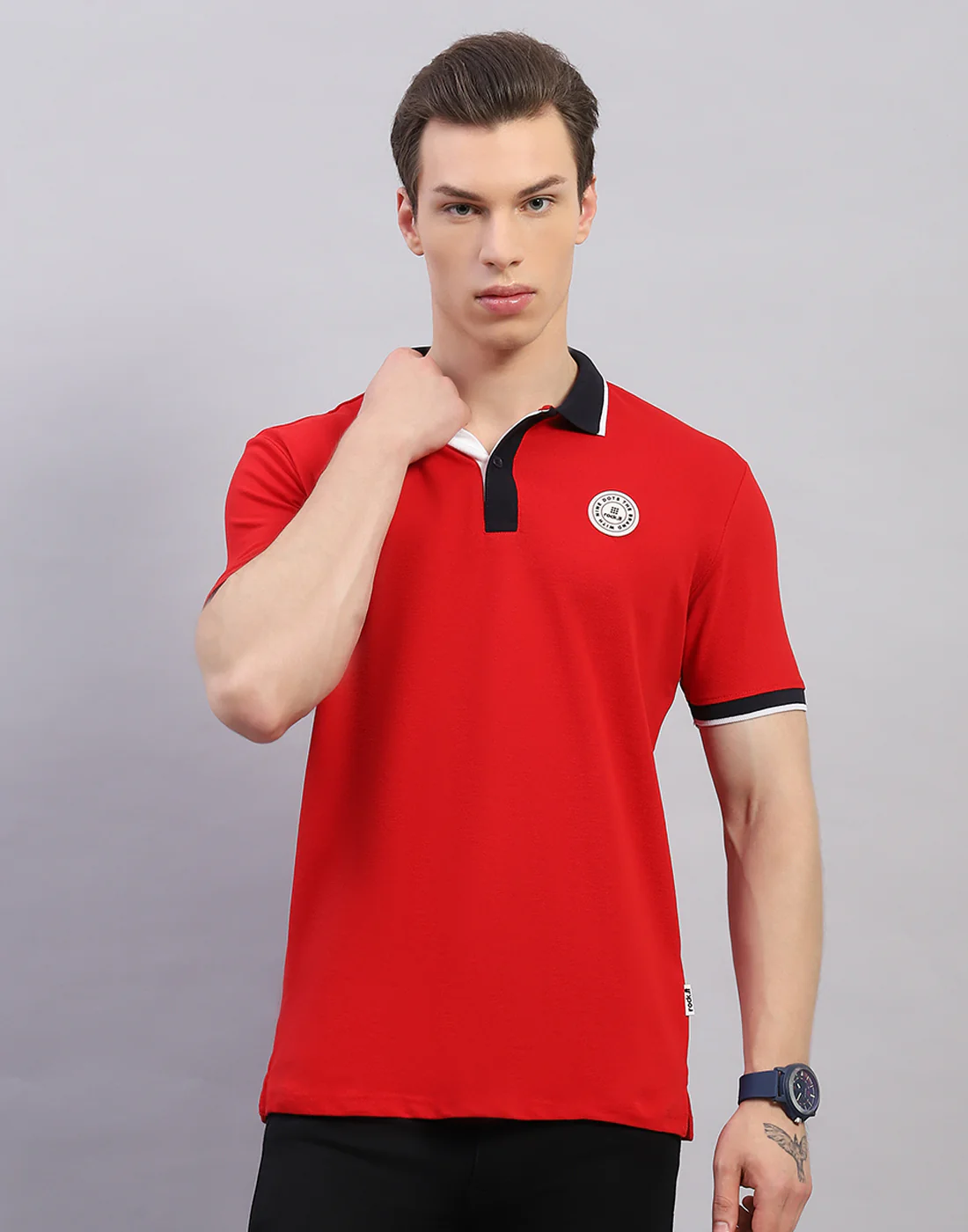 Rock.it Men Red Solid Polo Collar Half Sleeve T-Shirt - Image 2