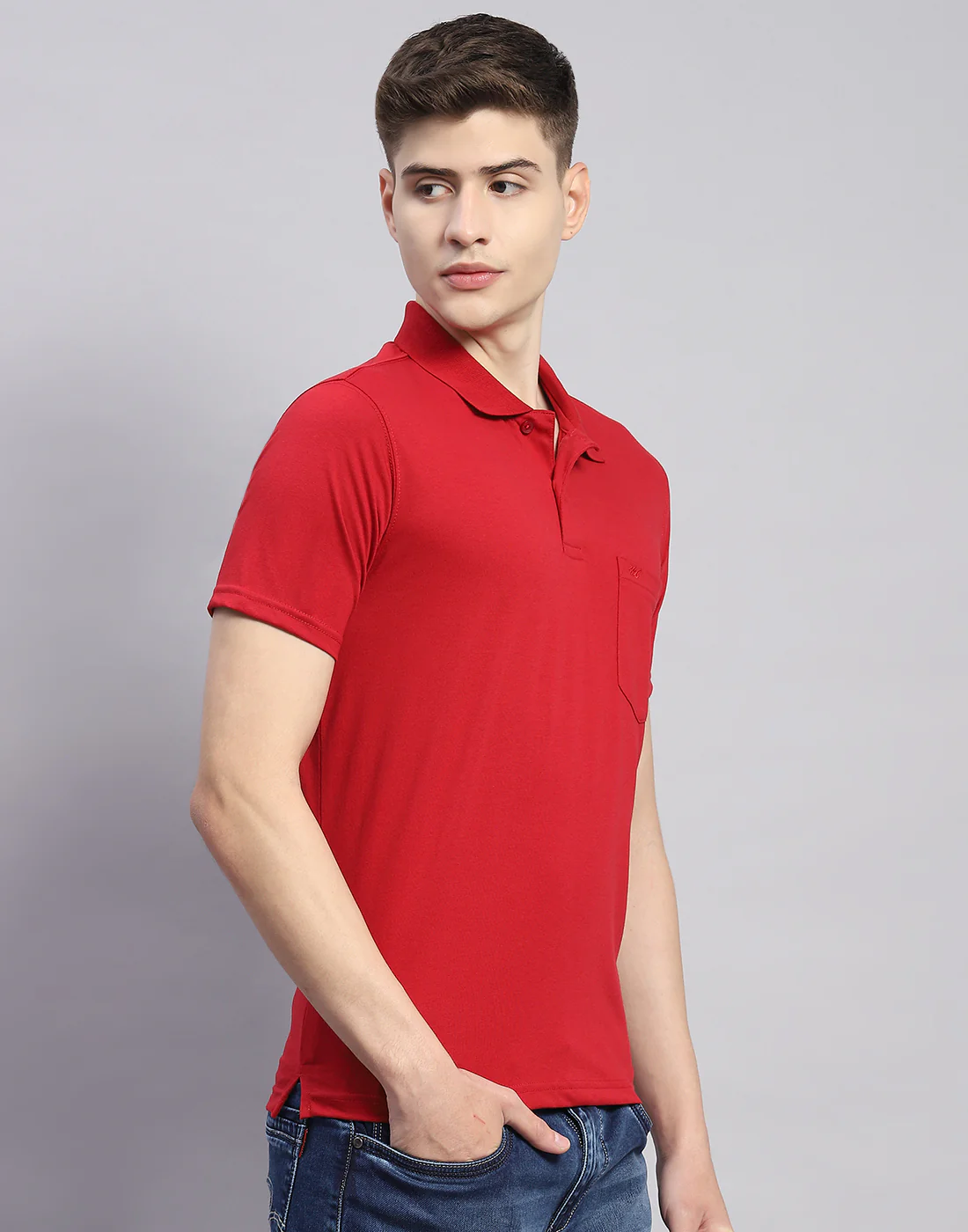 Men Red Solid Polo Collar Half Sleeve T-Shirt - Image 5