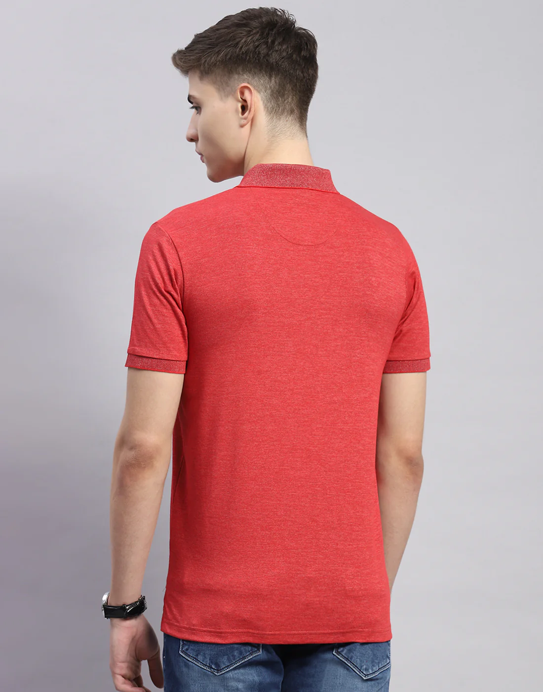 Men Red Solid Polo Collar Half Sleeve T-Shirt - Image 6