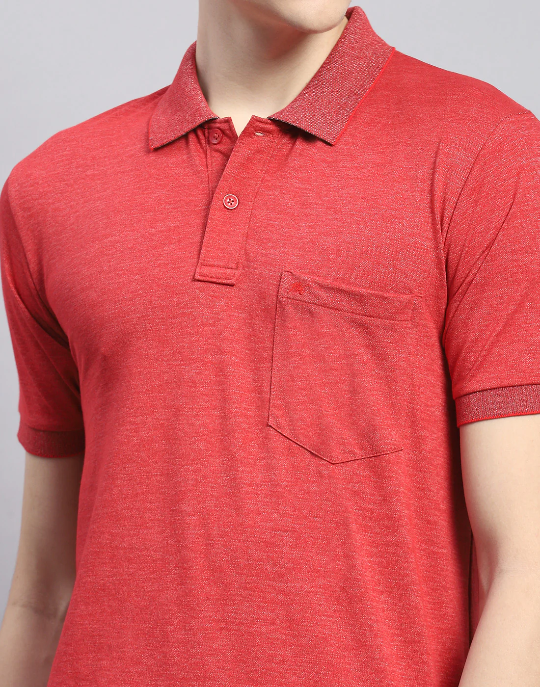 Men Red Solid Polo Collar Half Sleeve T-Shirt - Image 7