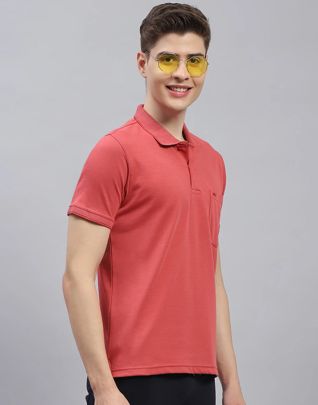 Men Red Solid Polo Collar Half Sleeve T-Shirt - Image 4