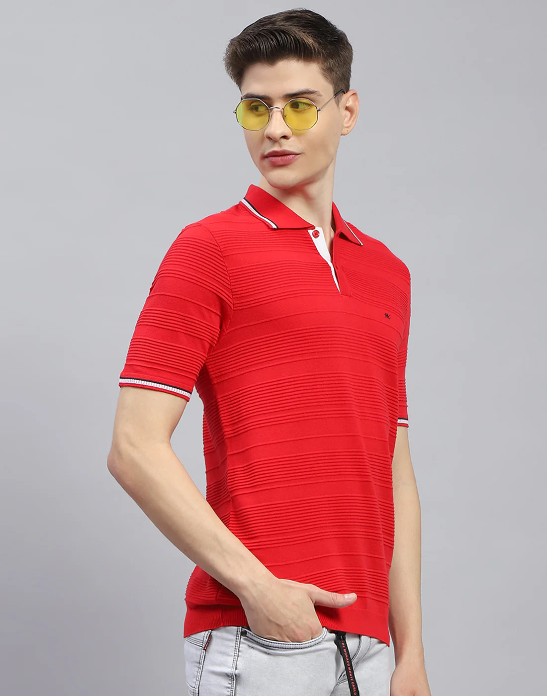 Men Red Solid Polo Collar Half Sleeve T-Shirt - Image 5