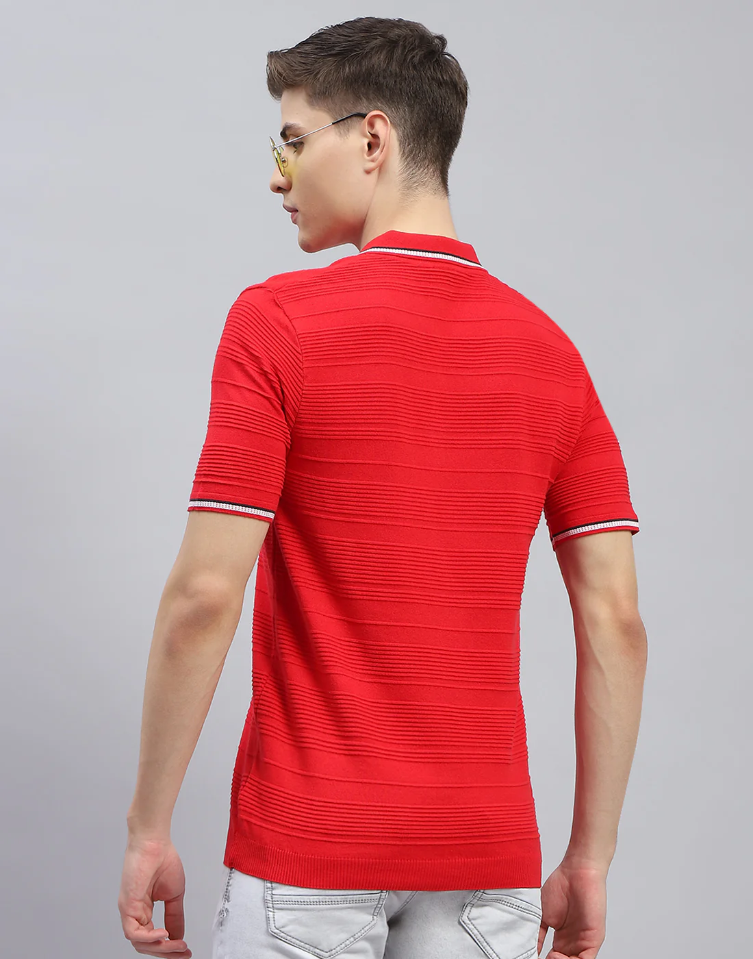 Men Red Solid Polo Collar Half Sleeve T-Shirt - Image 6