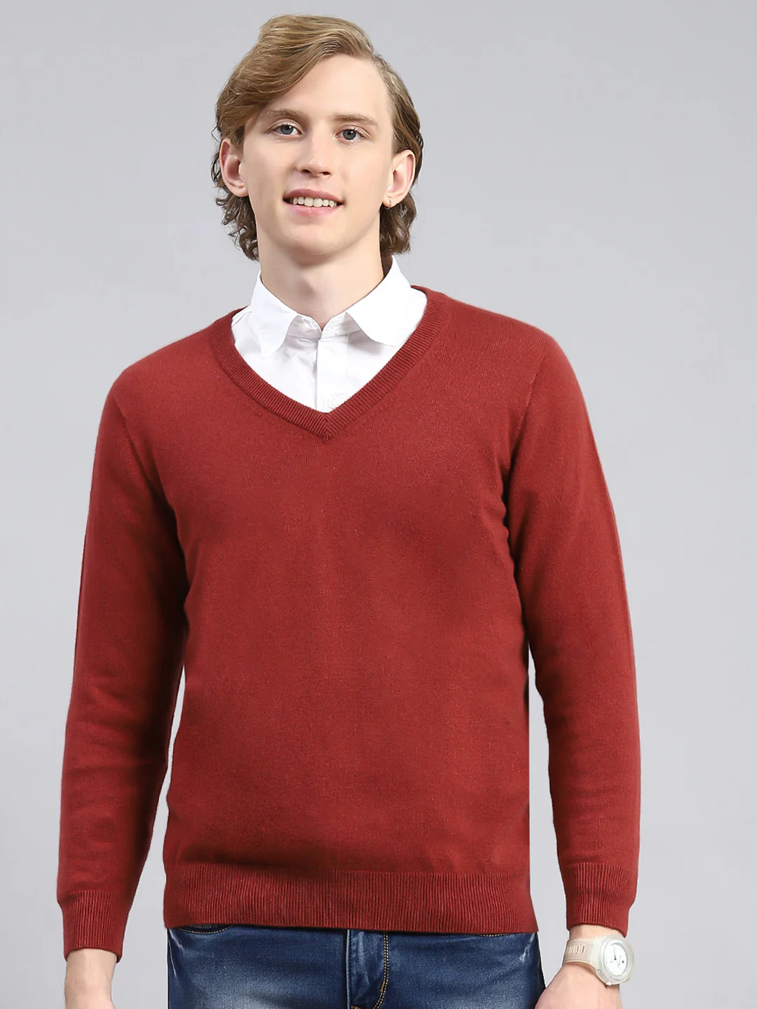 Men Red Solid Pullover - Image 2