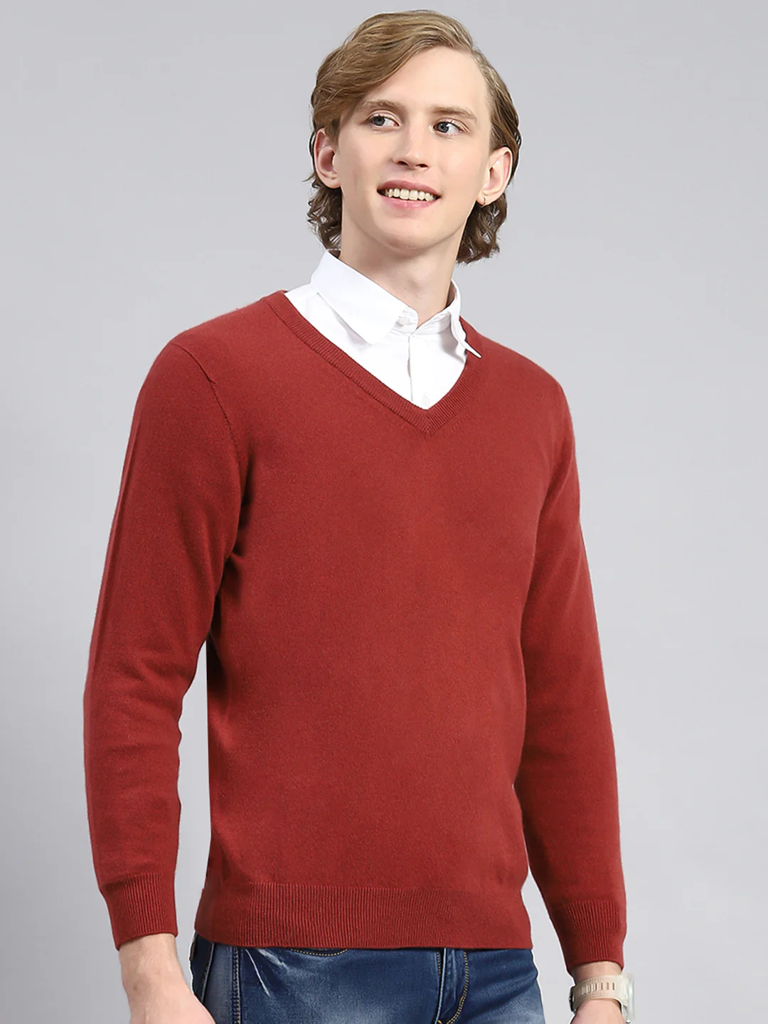 Men Red Solid Pullover - Image 3