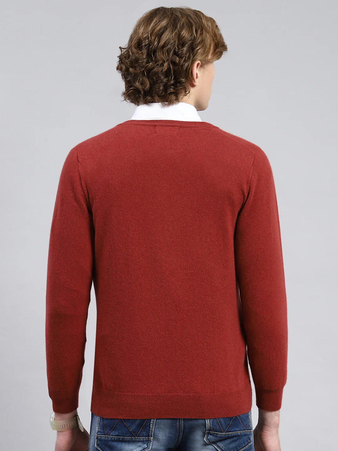 Men Red Solid Pullover - Image 5