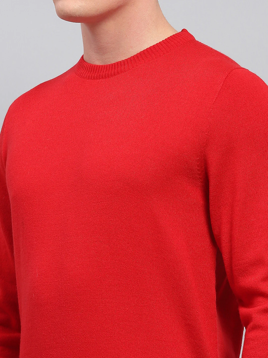 Men Red Solid Round Neck Full Sleeve Pullover - Image 7