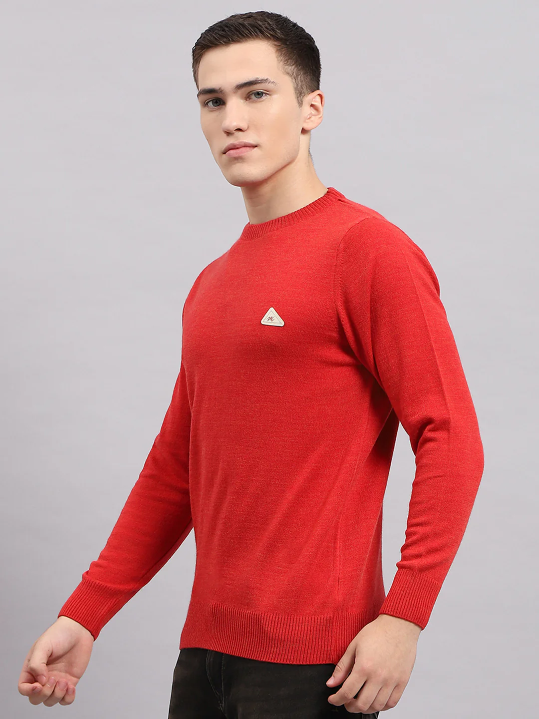 Men Red Solid Round Neck Full Sleeve Pullover - Image 3