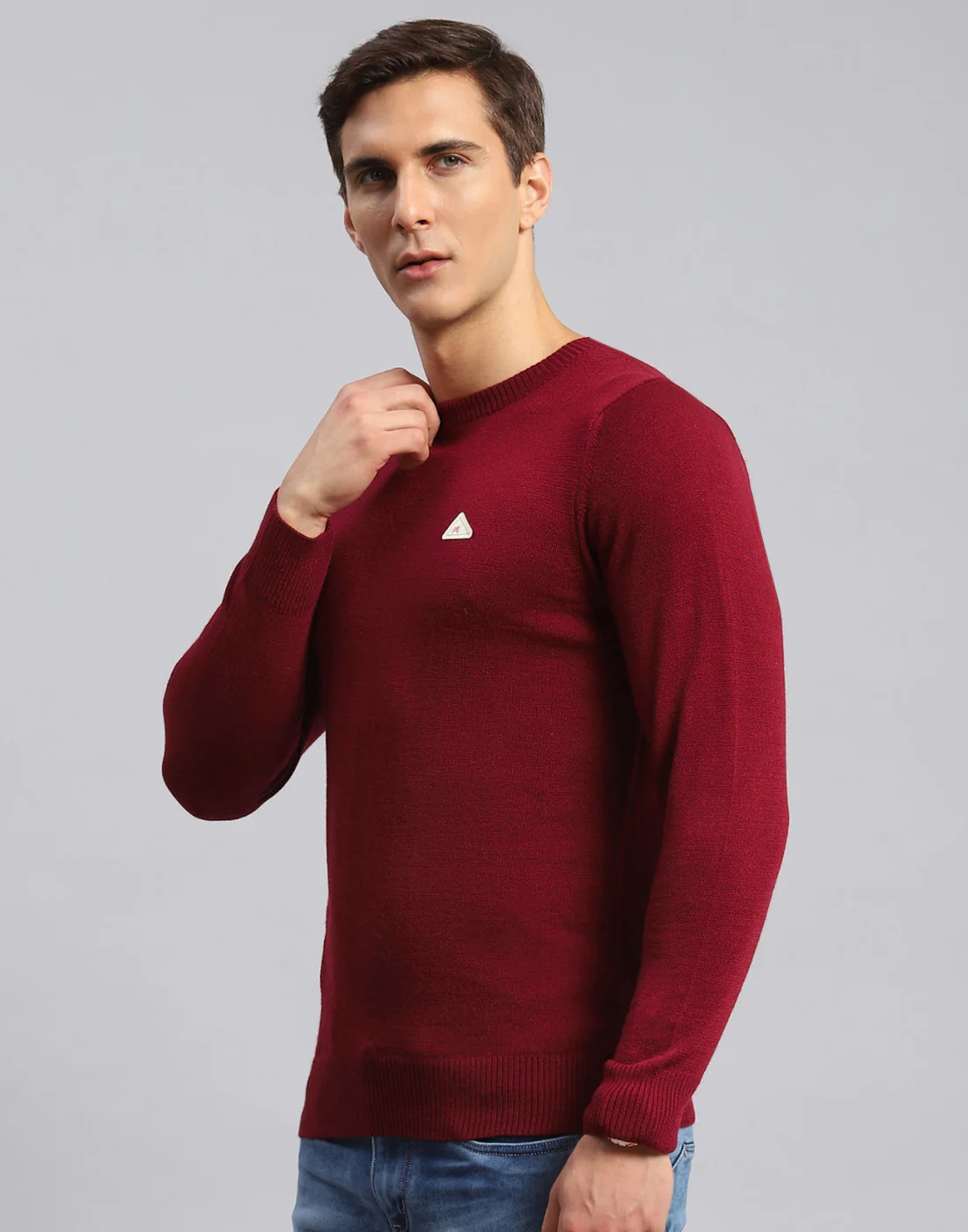 Men Red Solid Round Neck Full Sleeve Pullover - Image 3