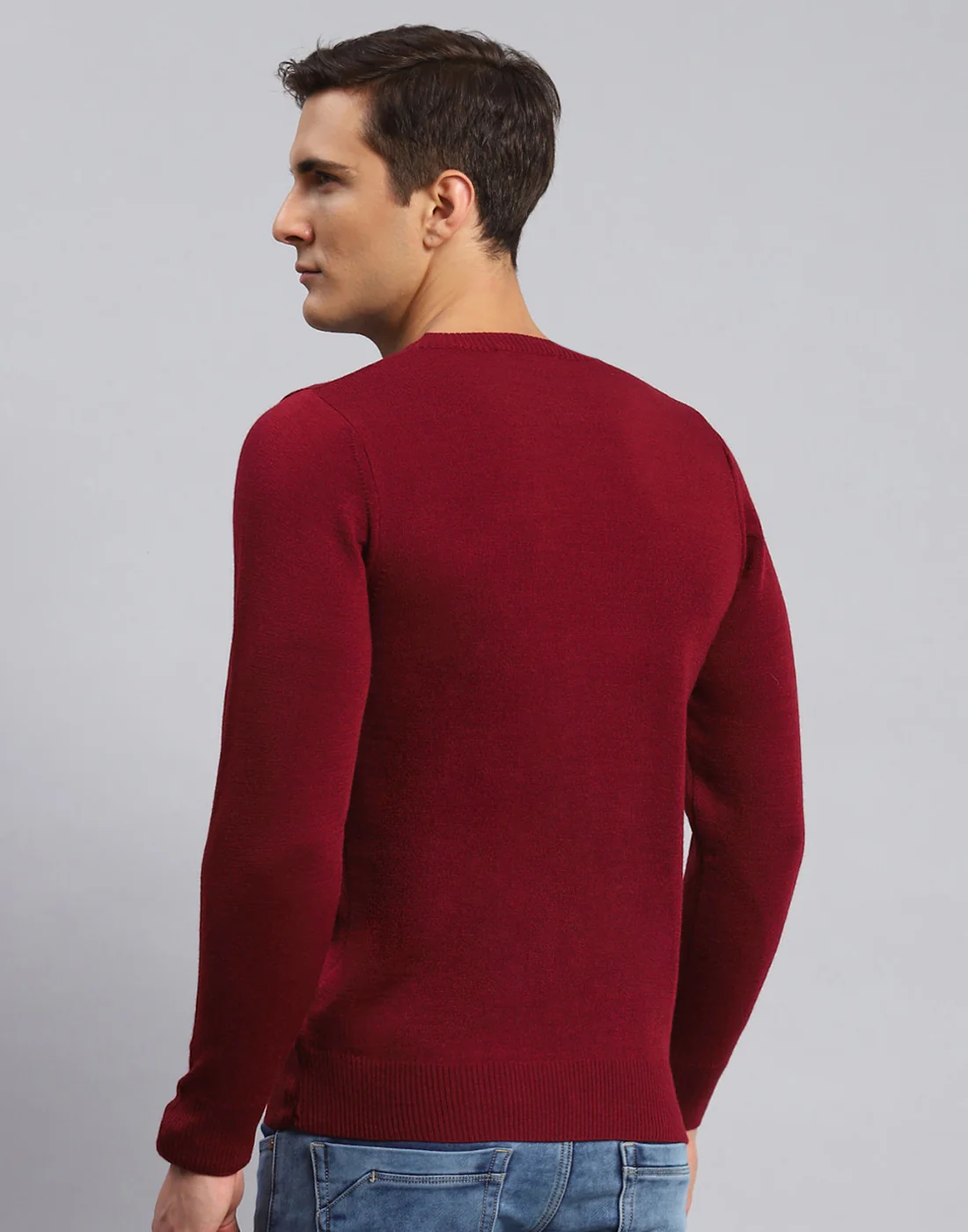Men Red Solid Round Neck Full Sleeve Pullover - Image 5