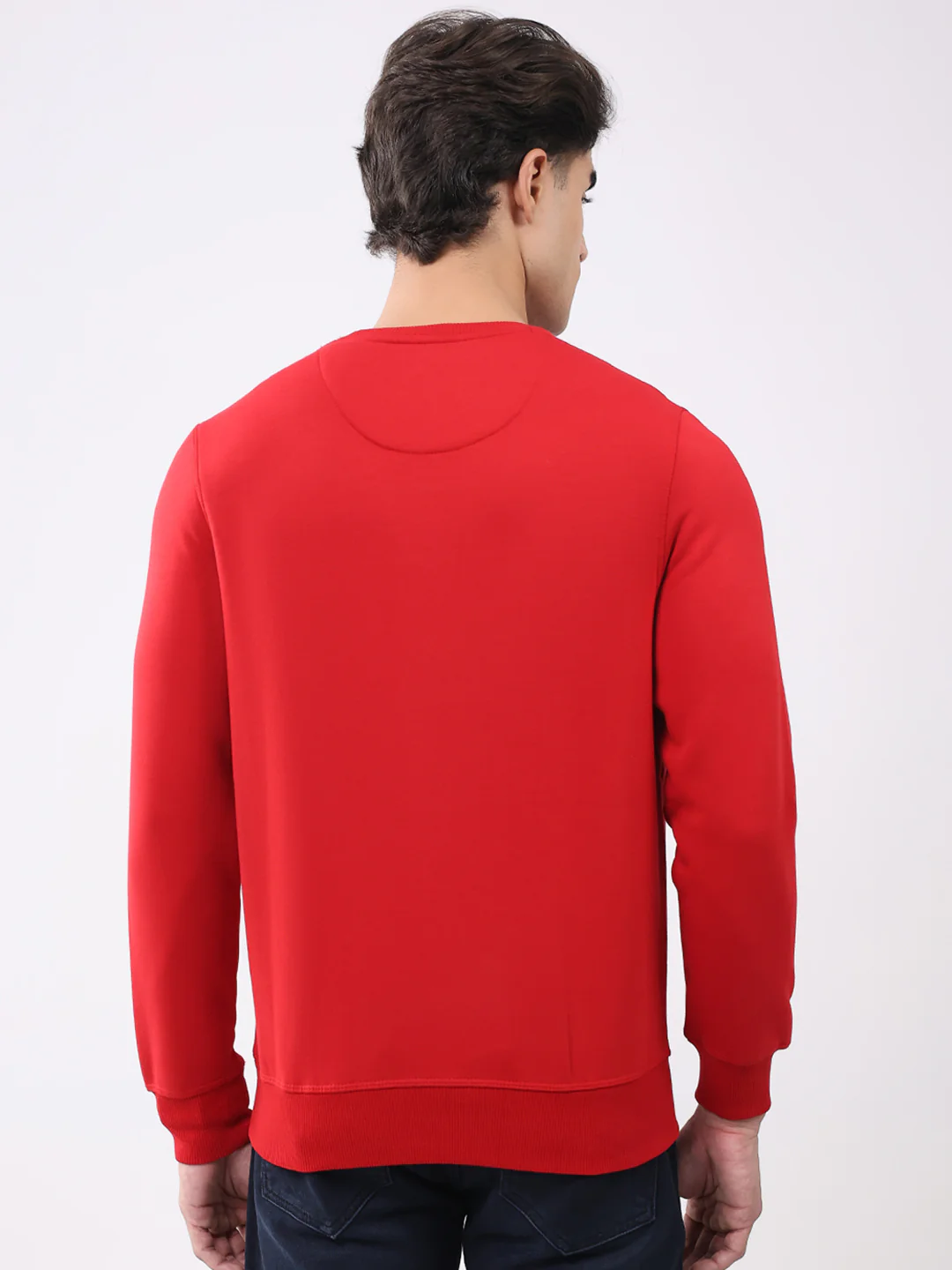Men Red Solid Round Neck Full Sleeve Sweatshirt - Image 5