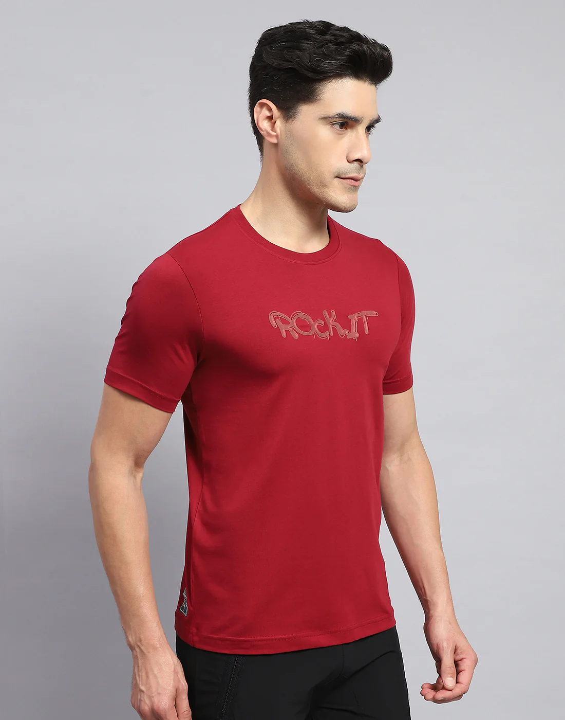 Rock.it Men Red Solid Round Neck Half Sleeve T-Shirt - Image 4