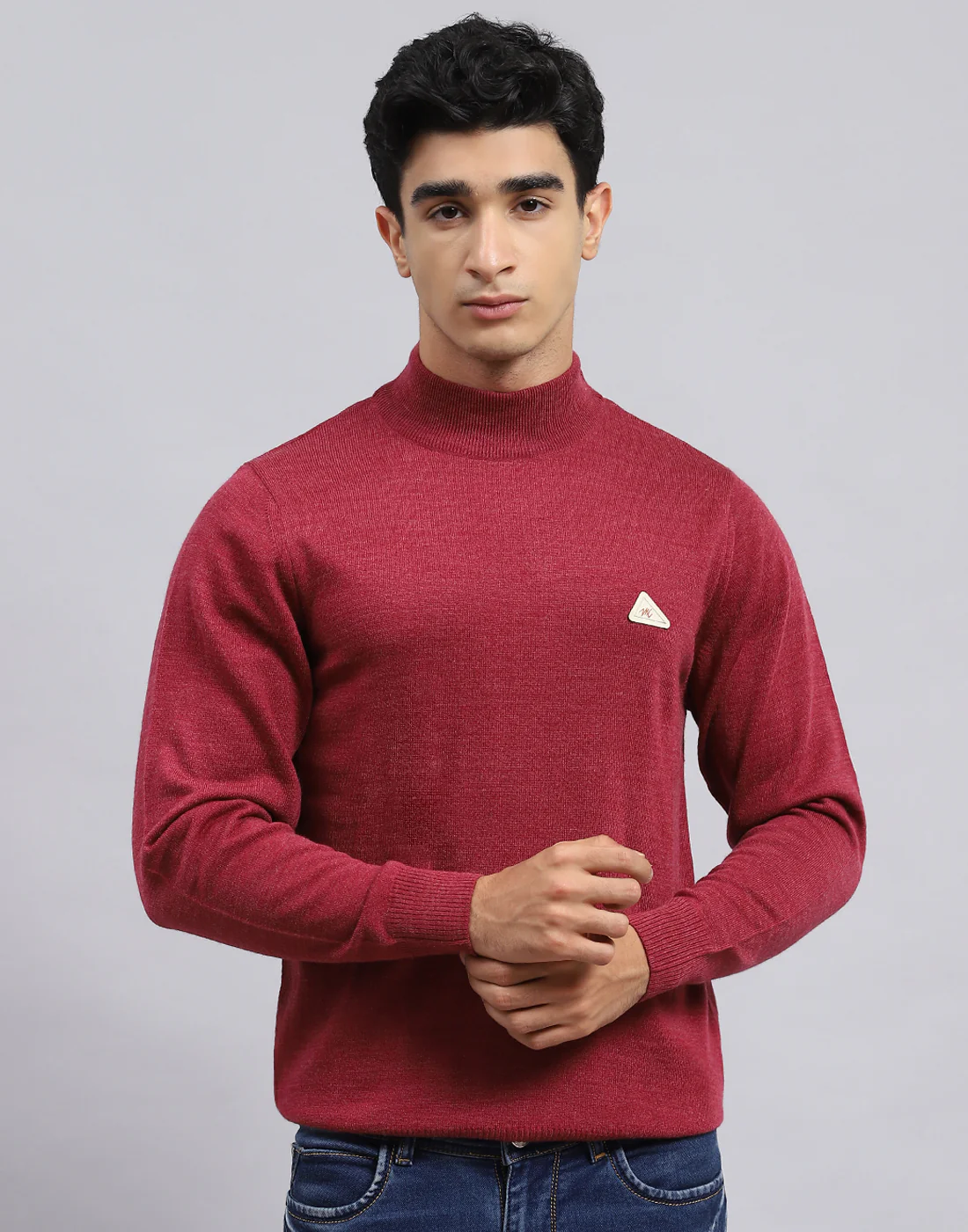 Men Red Solid Turtle Neck Full Sleeve Pullover - Image 3