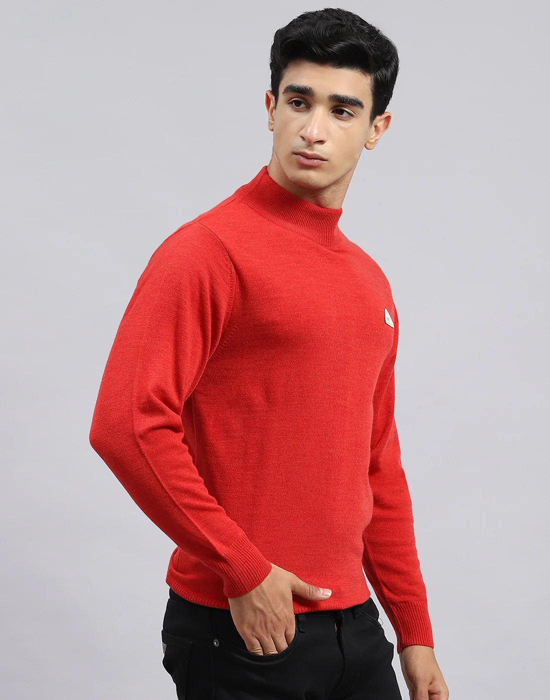 Men Red Solid Turtle Neck Full Sleeve Pullover - Image 4