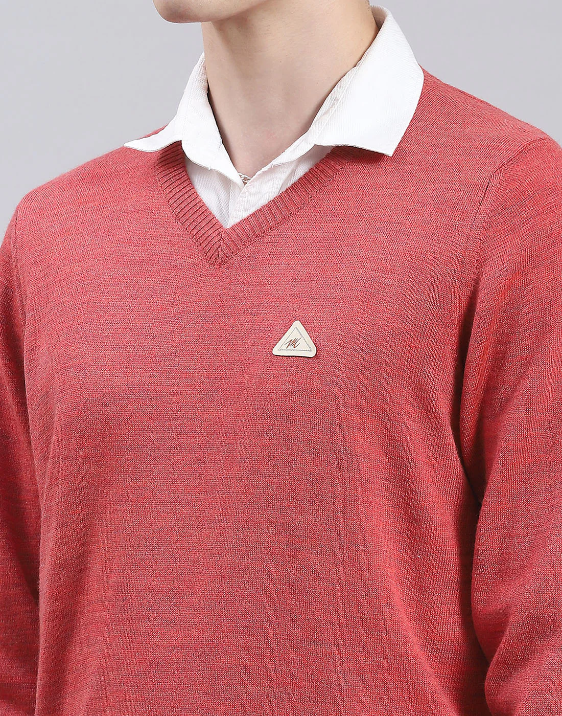 Men Red Solid V Neck Full Sleeve Pullover - Image 6