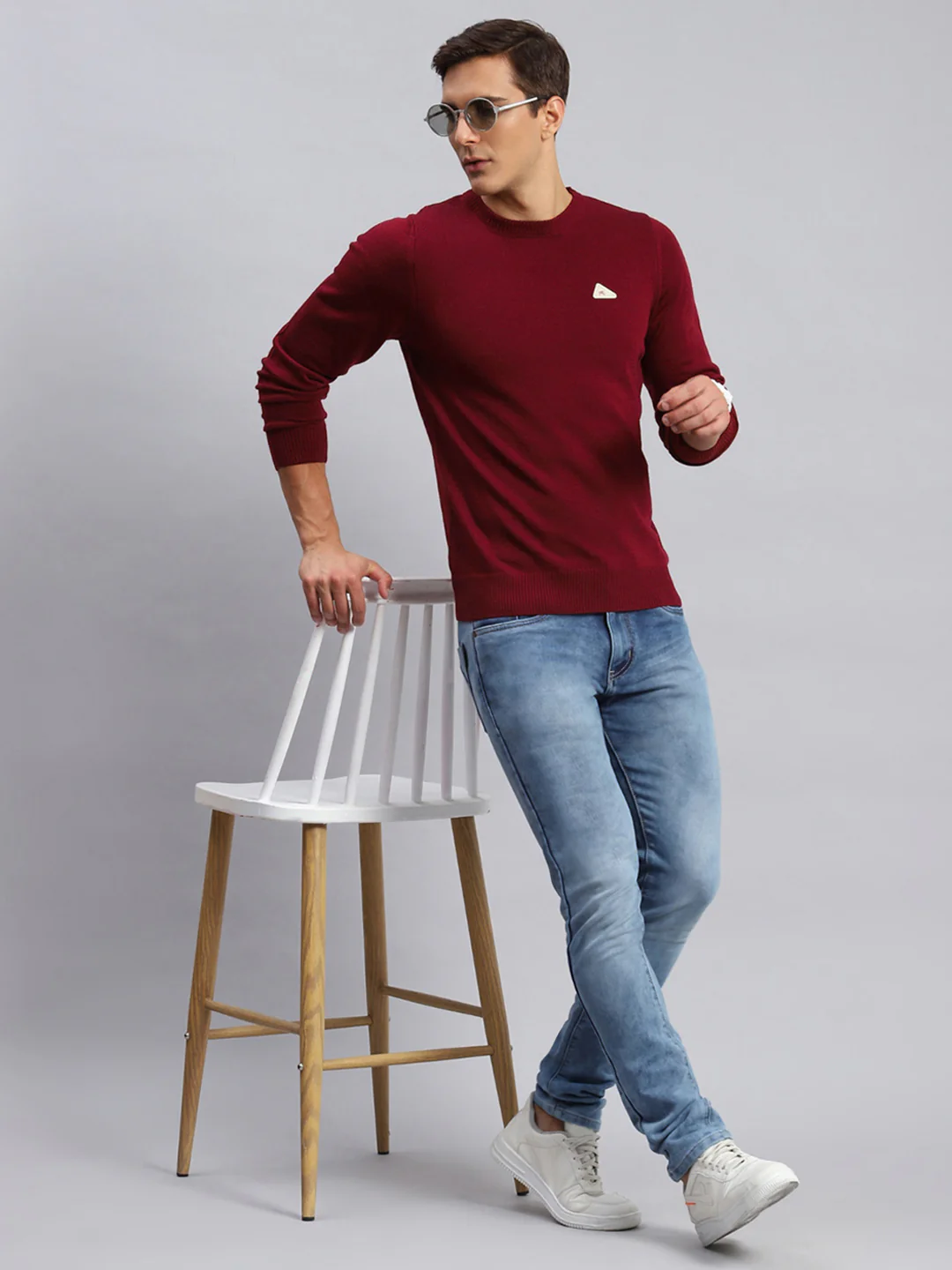 Men Red Solid Wool Blend Pullover - Image 2