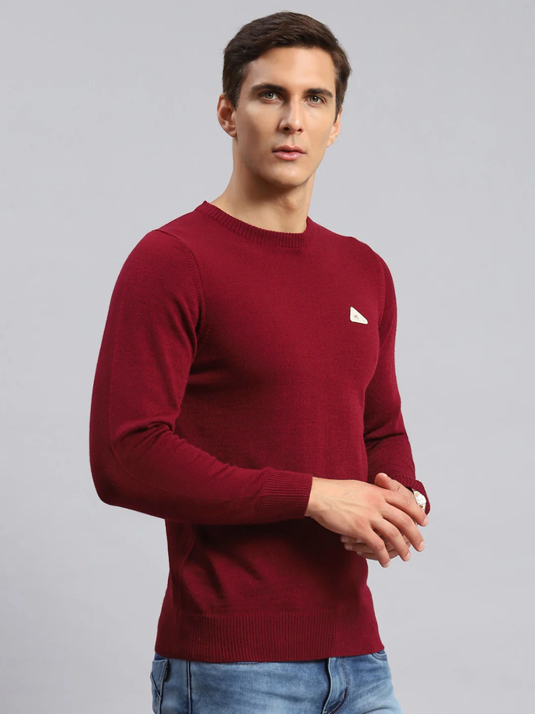 Men Red Solid Wool Blend Pullover - Image 3