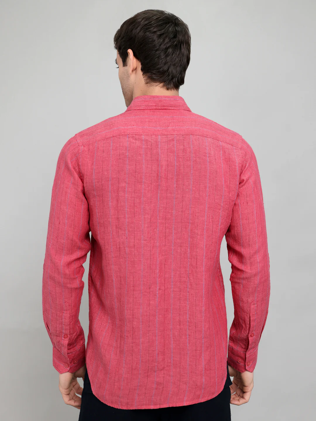 Men Red Stripe Collar Full Sleeve Shirt - Image 5