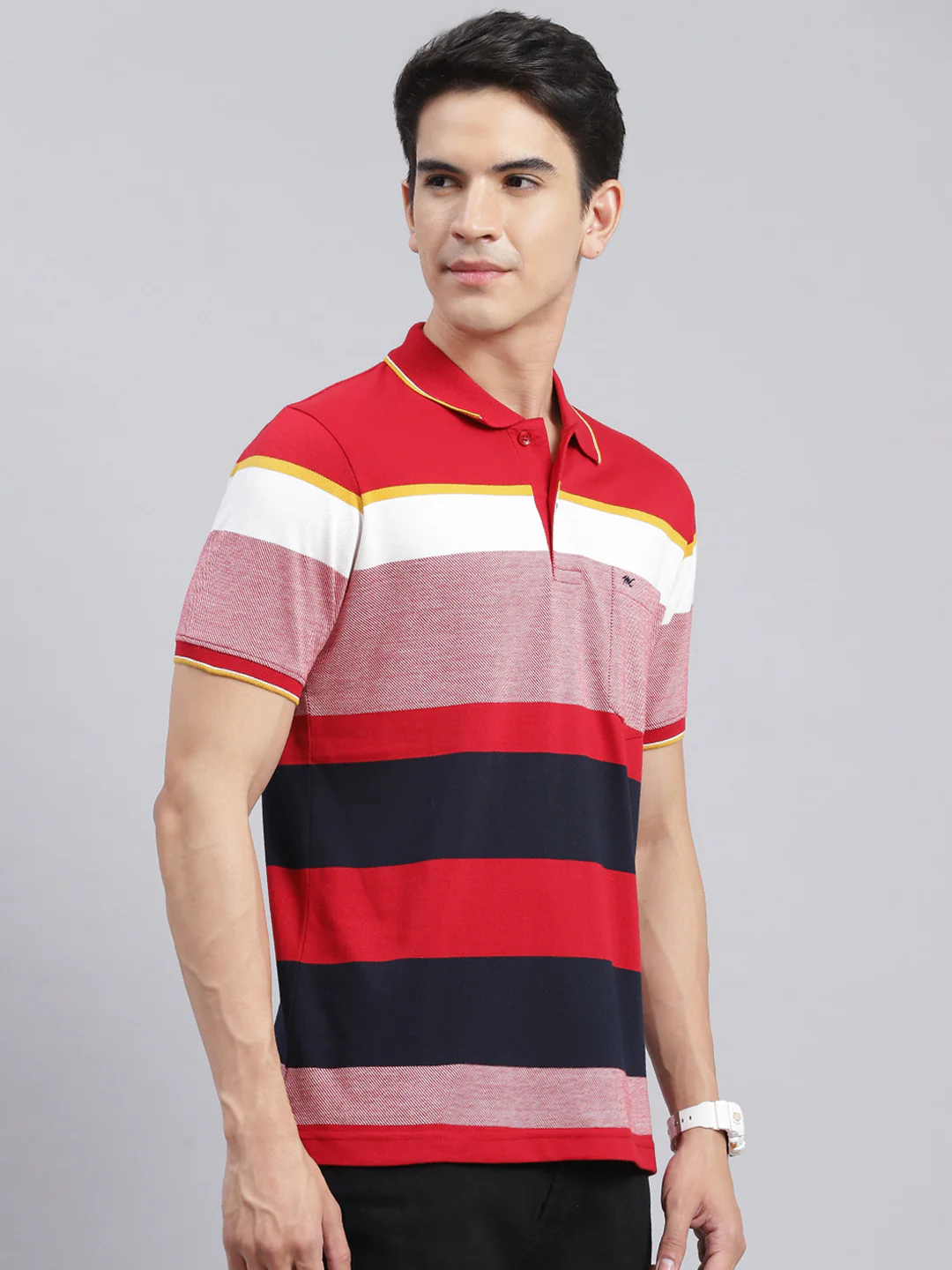 Men Red Stripe Cotton Blend T-Shirt - Image 3