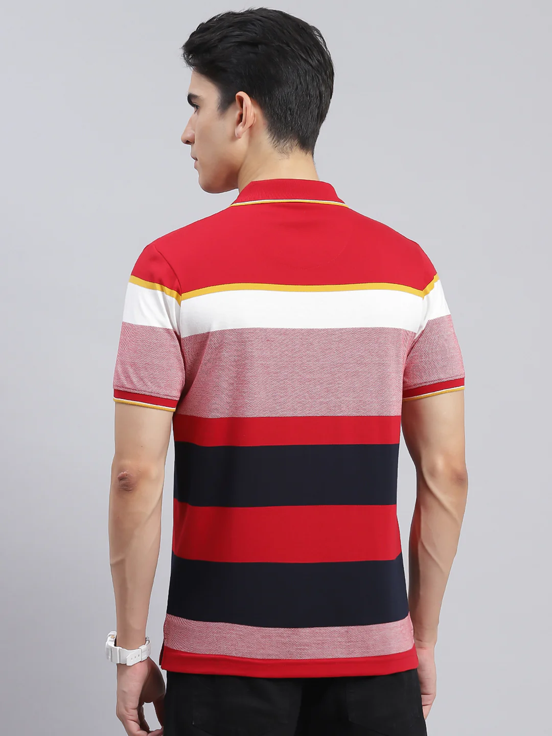 Men Red Stripe Cotton Blend T-Shirt - Image 5