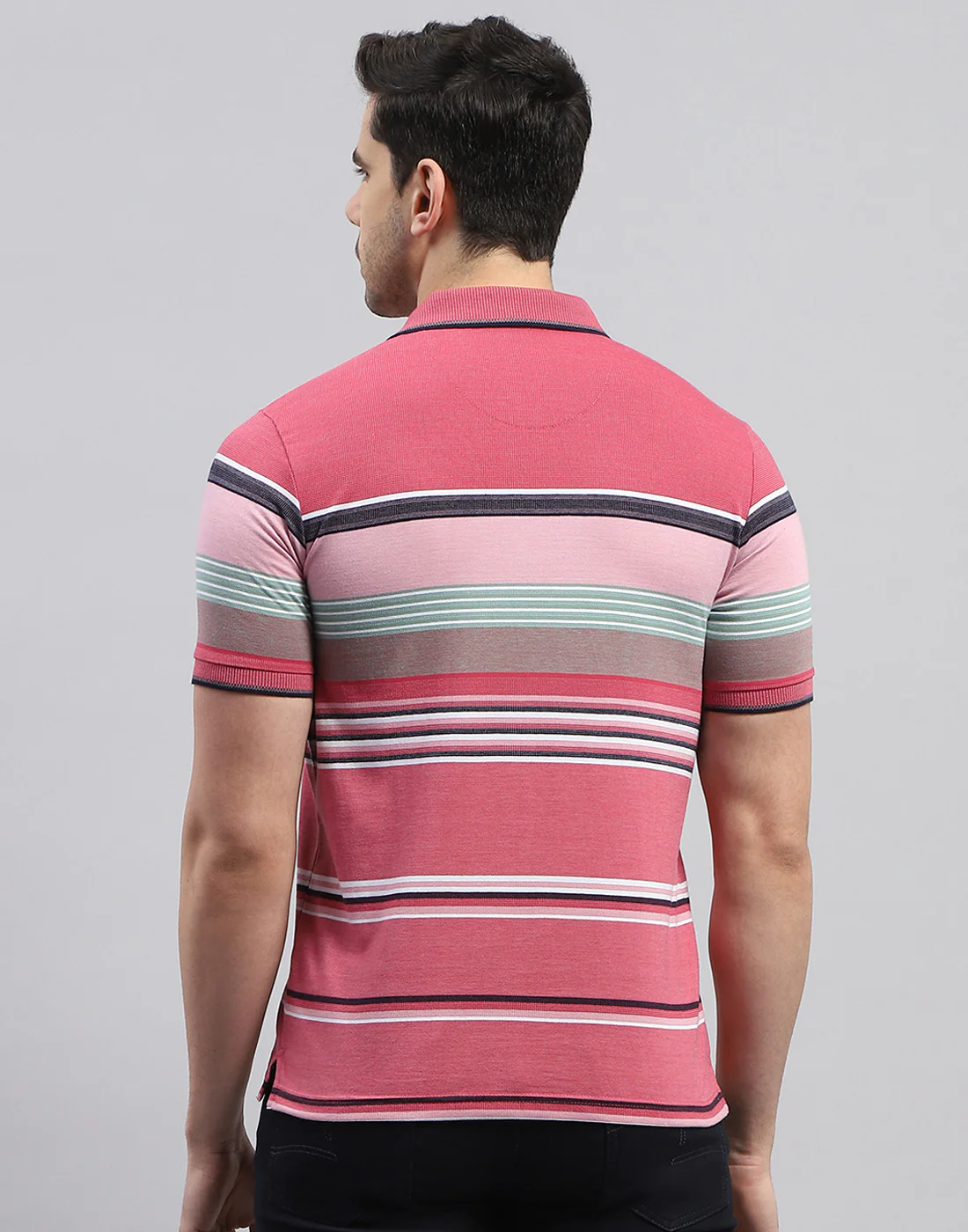 Men Red Stripe Polo Collar Half Sleeve T-Shirt - Image 6