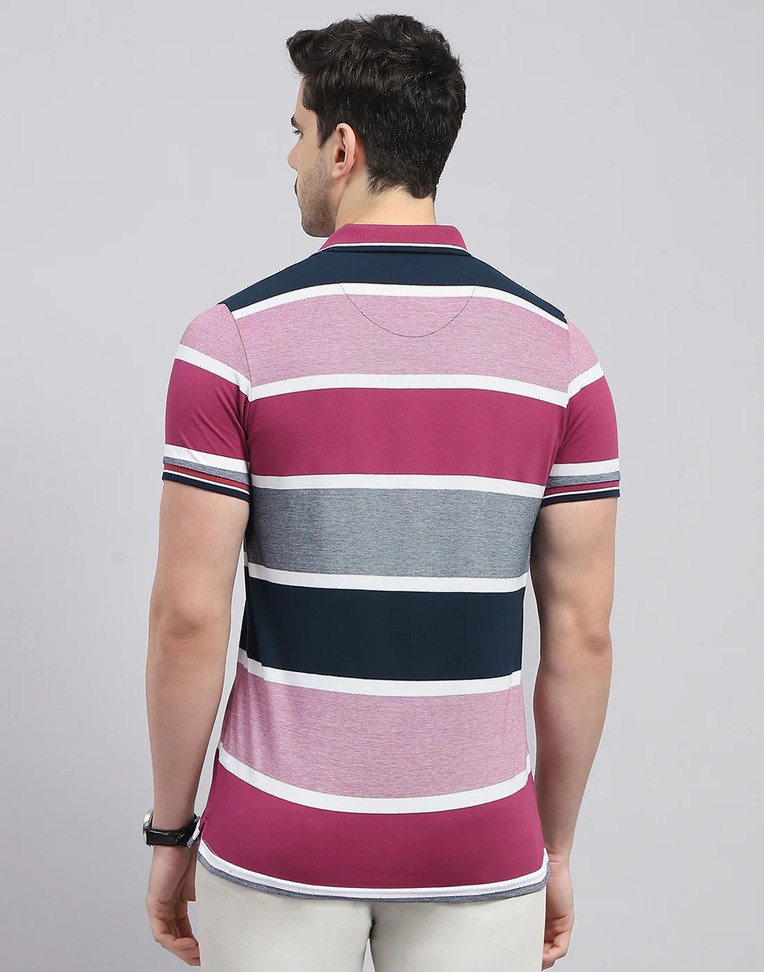 Men Red Stripe Polo Collar Half Sleeve T-Shirt - Image 6