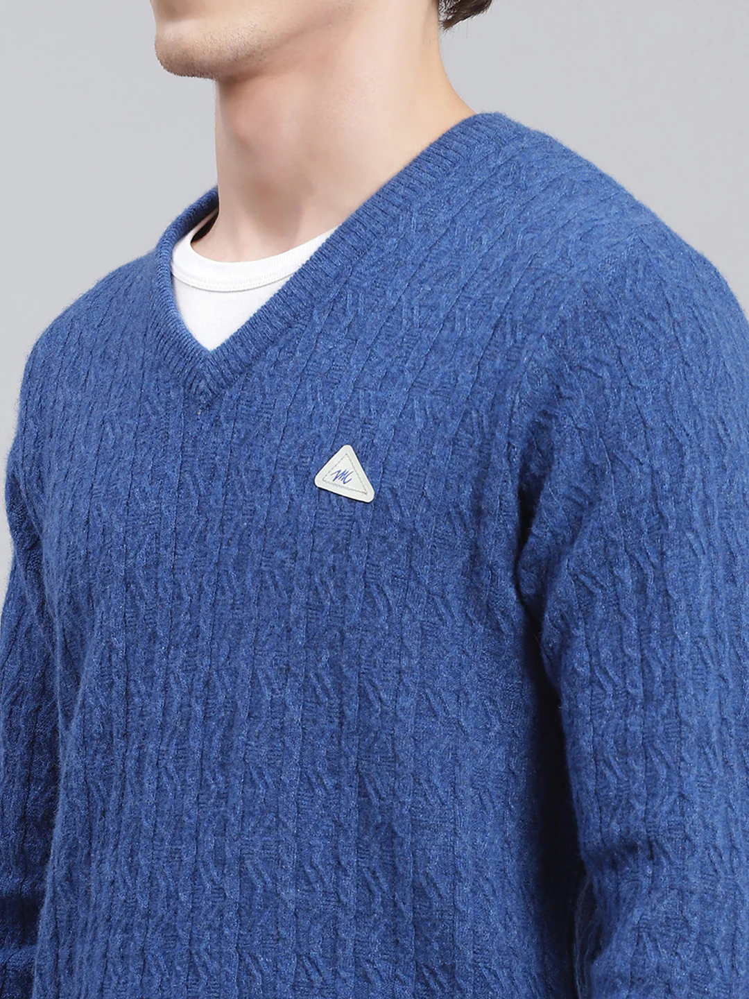 Men Royal Blue Self Design Lamb wool Pullover - Image 6