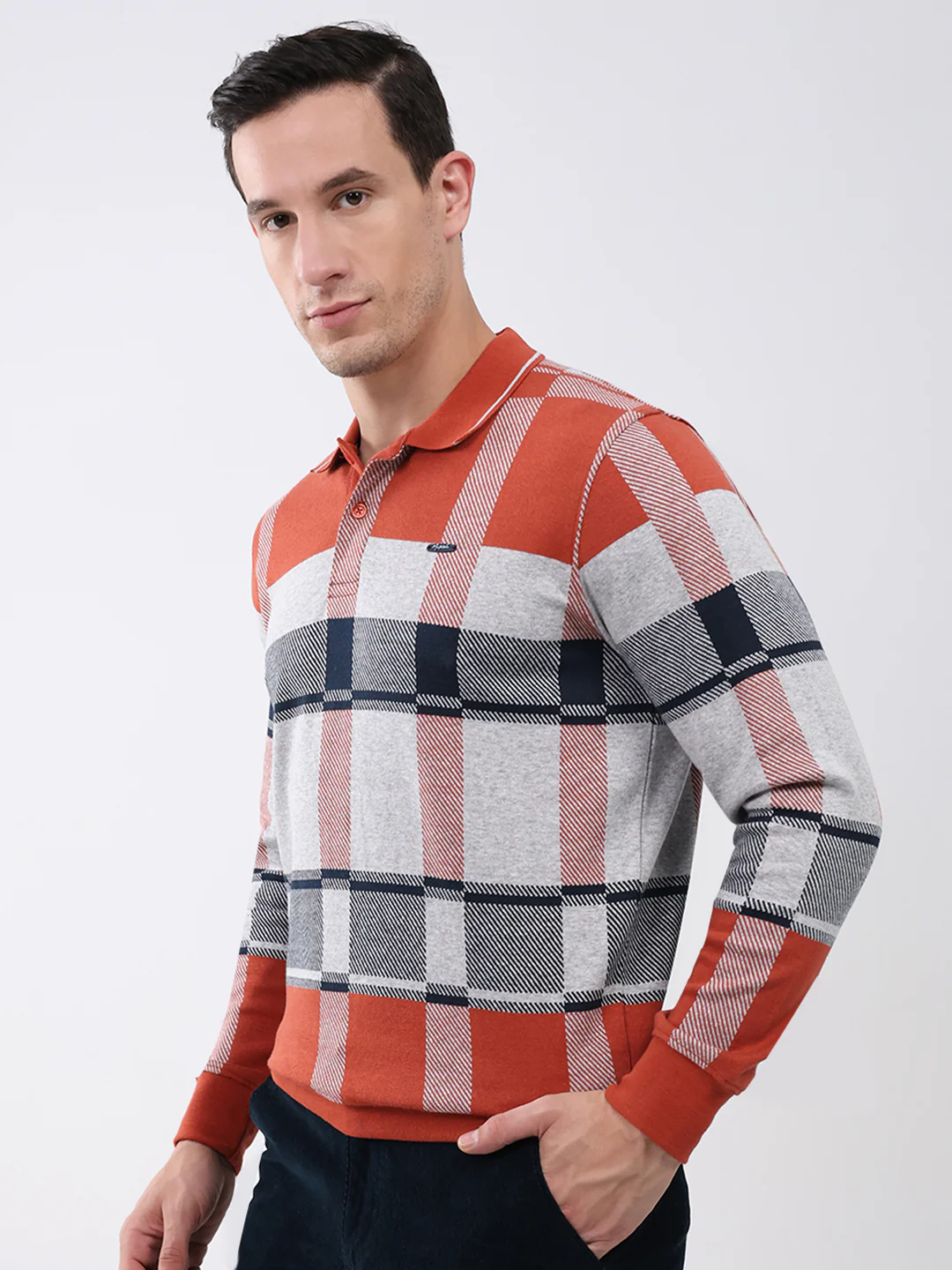 Men Rust Abstract Collar Full Sleeve Winter T-Shirt - Image 3