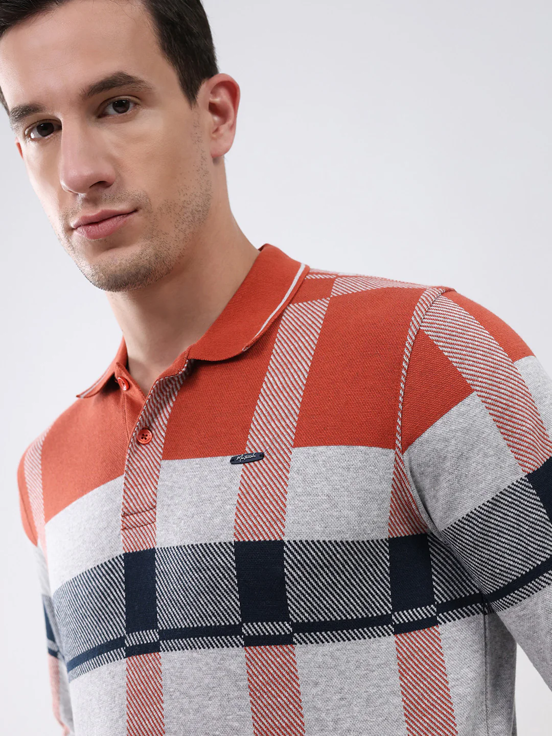 Men Rust Abstract Collar Full Sleeve Winter T-Shirt - Image 7