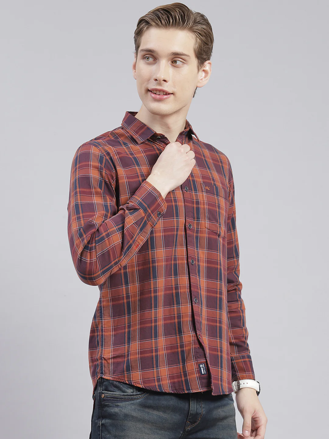Men Rust Check Collar Full Sleeve Shirts - Image 4