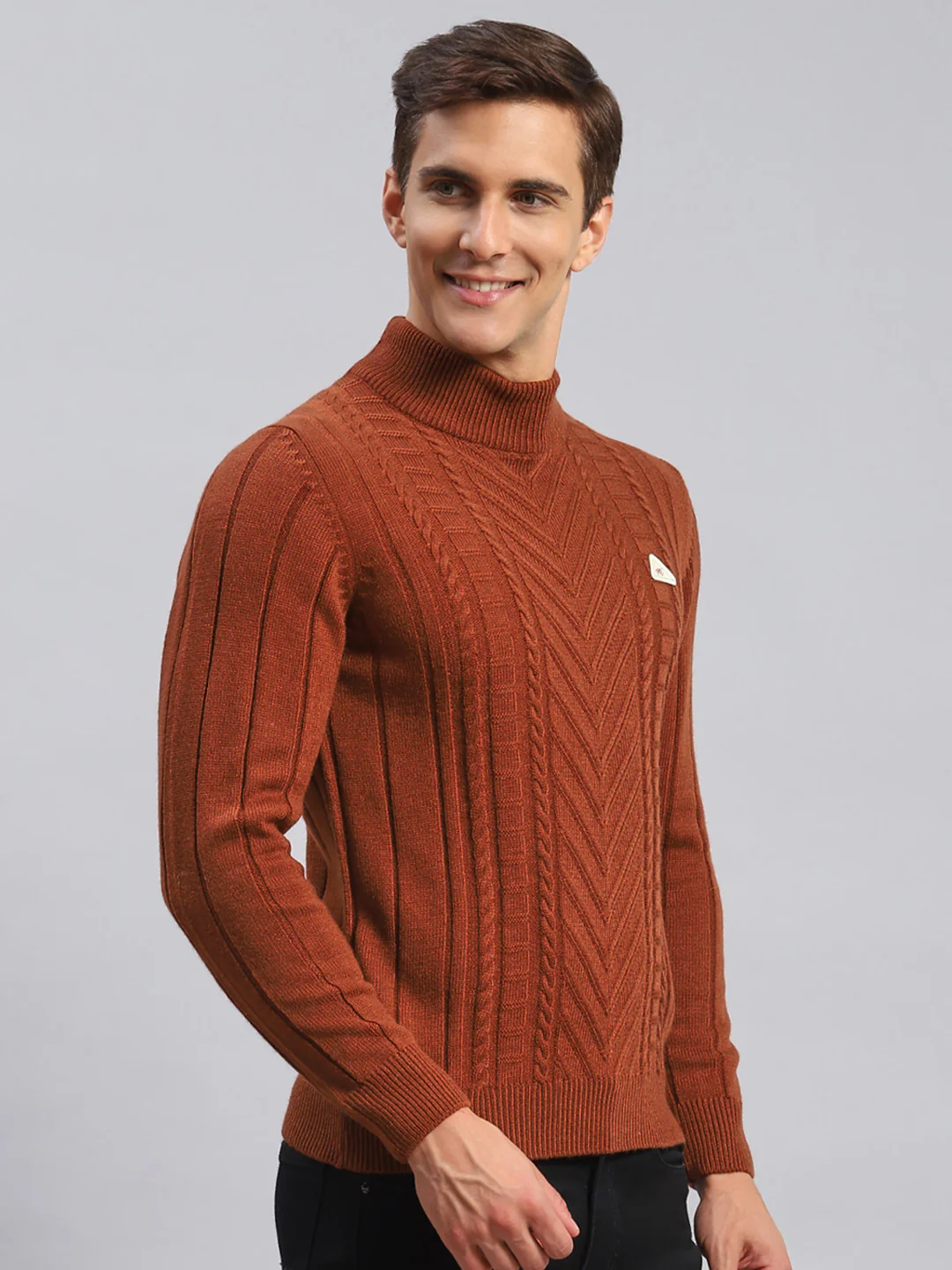 Men Rust Orange Self Design Wool blend Pullover - Image 3