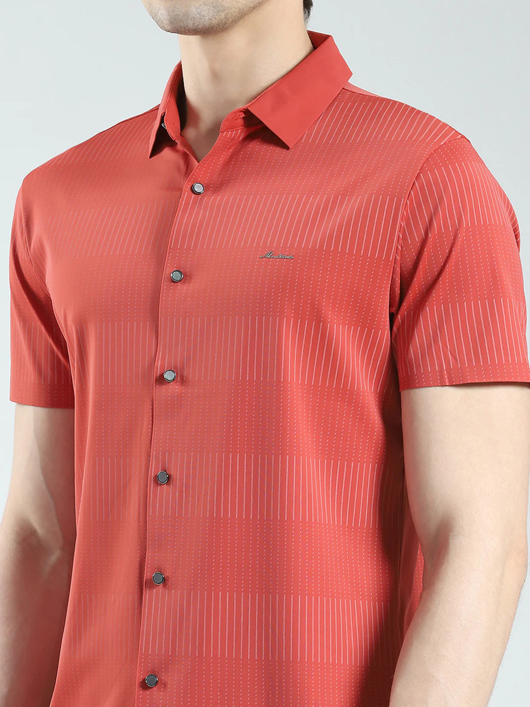 Men Rust Printed Collar Half Sleeve Shirt - Image 6
