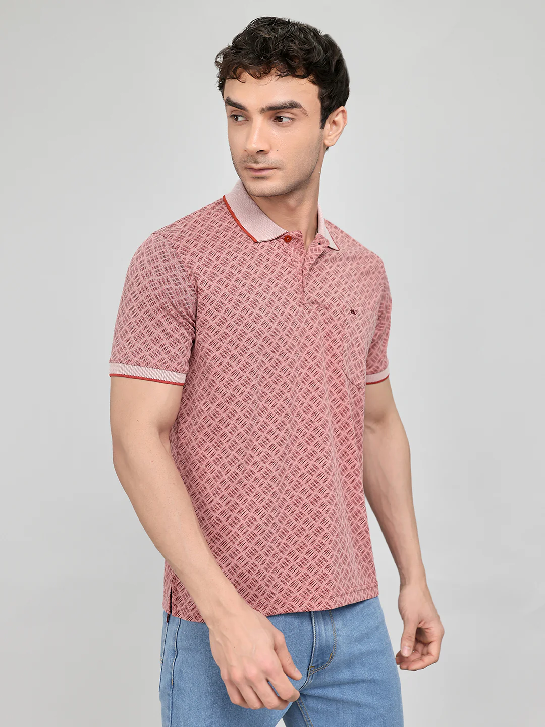 Men Rust Printed Collar Half Sleeve T-Shirt - Image 3