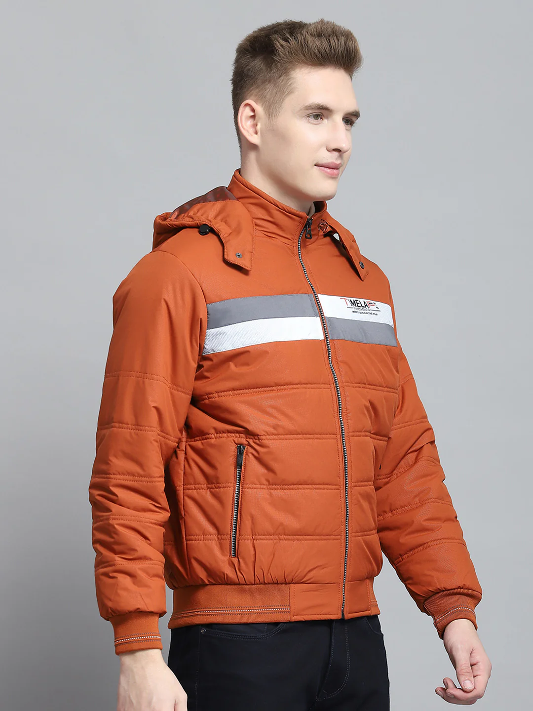 Men Rust Printed Detachable Hood Full Sleeve Jacket - Image 4