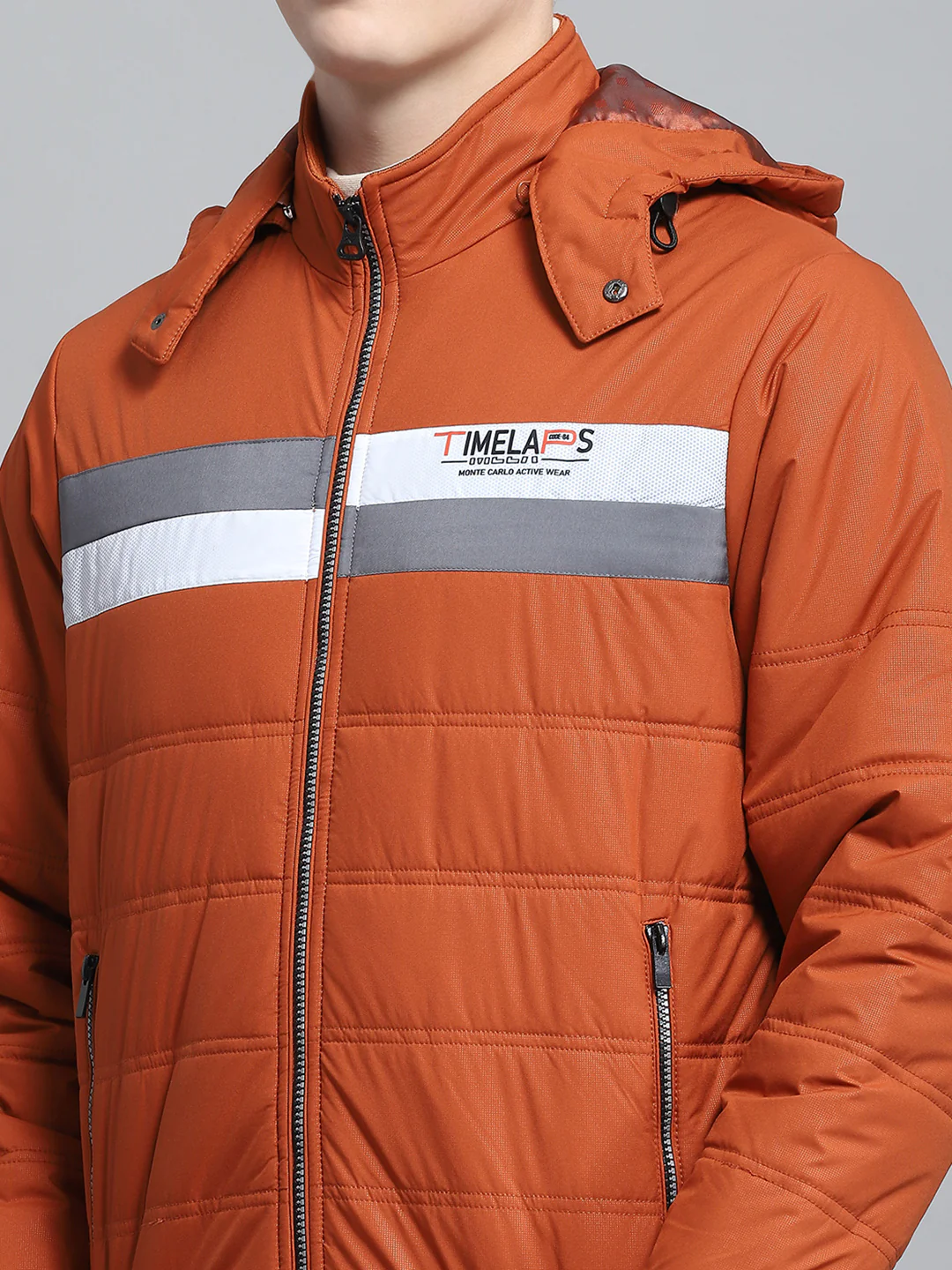 Men Rust Printed Detachable Hood Full Sleeve Jacket - Image 9