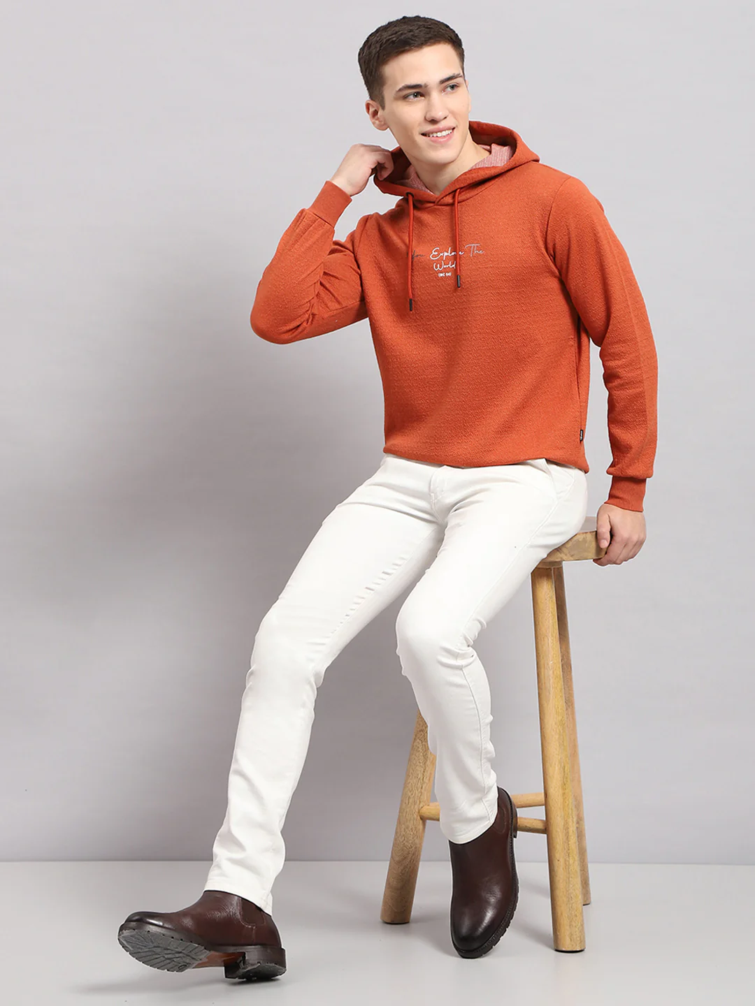 Men Rust Printed Hooded Full Sleeve T-Shirt - Image 2