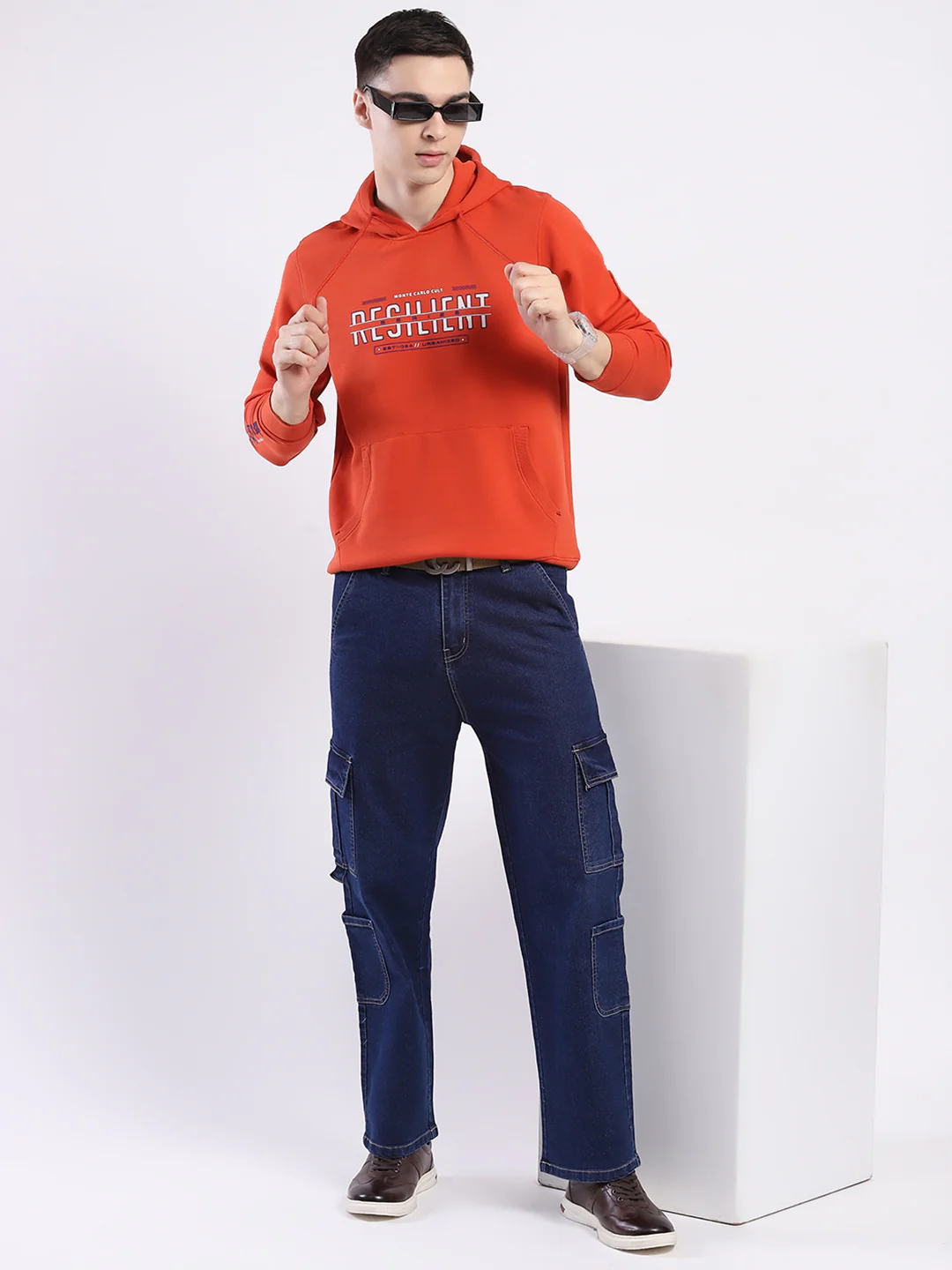 Men Rust Printed Hooded Full Sleeve Winter T-Shirt - Image 2