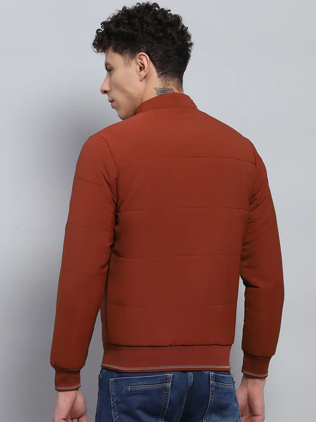 Men Rust Printed Mock Neck Full Sleeve Jacket - Image 5