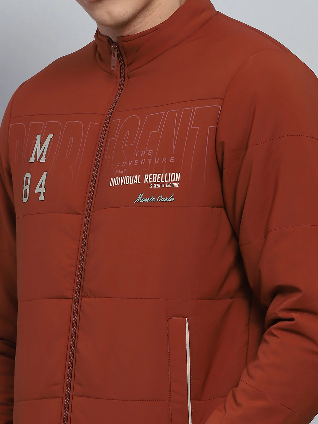 Men Rust Printed Mock Neck Full Sleeve Jacket - Image 6