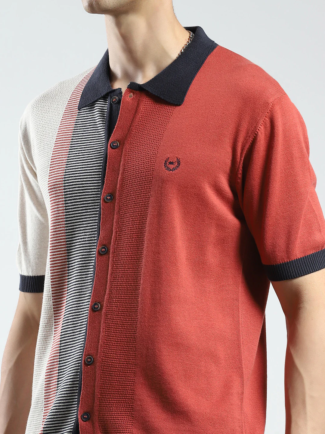 Men Rust Self Design Collar Half Sleeve T-Shirt - Image 7