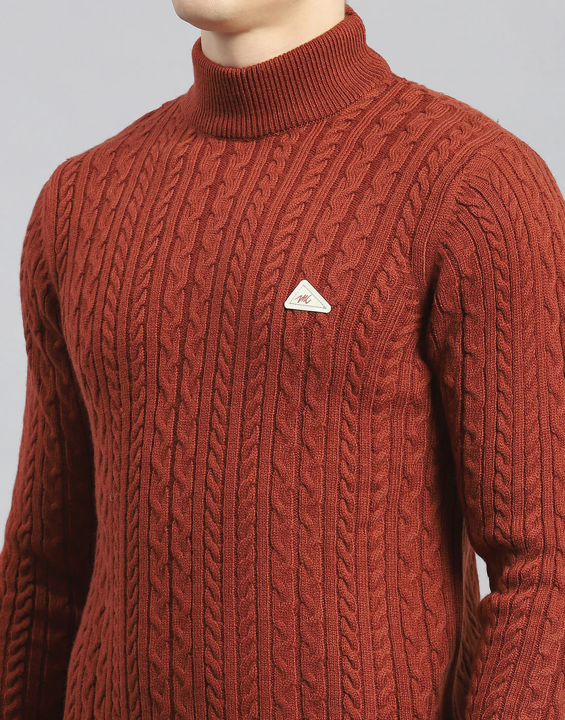Men Rust Self Design T Neck Full Sleeve Pullover - Image 6